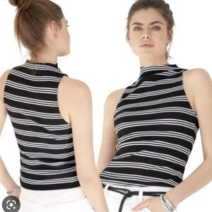 Maeve by Anthropologie Black White Stripe Mock Neck Tank Size xs